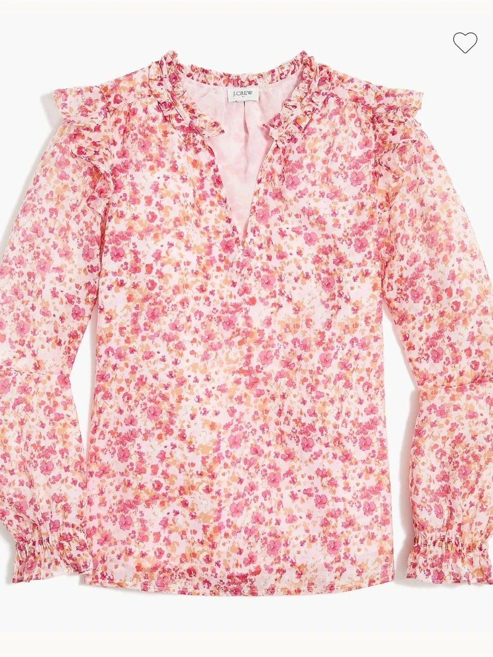 J.Crew Romantic Bohemian Pink Floral Ruffle Collar Long Sleeve Blouse - Size L